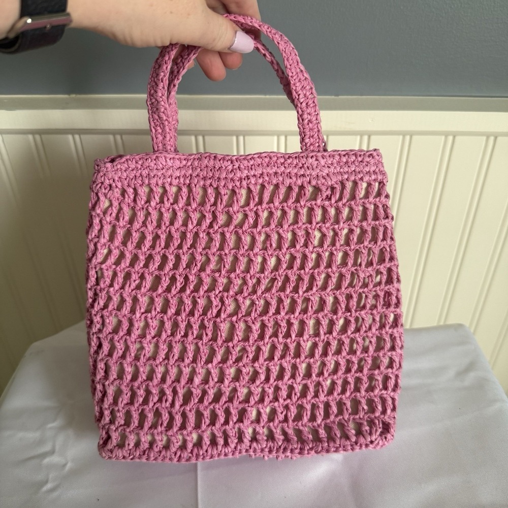 Madewell The Transport Tote Straw Crossbody Top Handle Bag Purse Retro Pink